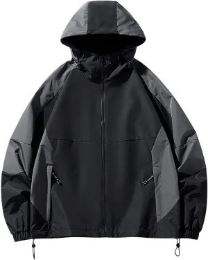Zeiyignr Mens Colorblock Hoodies Windproof Jackets Waterproof Lightweight Sport Jacket for Men Hooded Windbreaker Raincoat