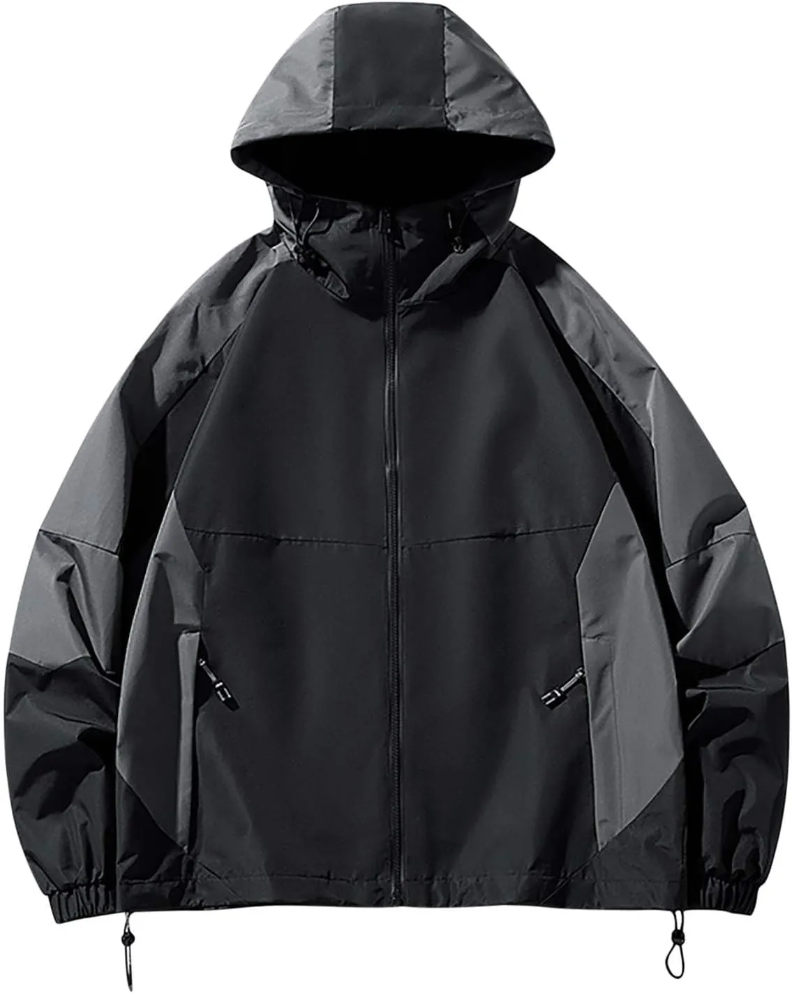 Zeiyignr Mens Colorblock Hoodies Windproof Jackets Waterproof Lightweight Sport Jacket for Men Hooded Windbreaker Raincoat