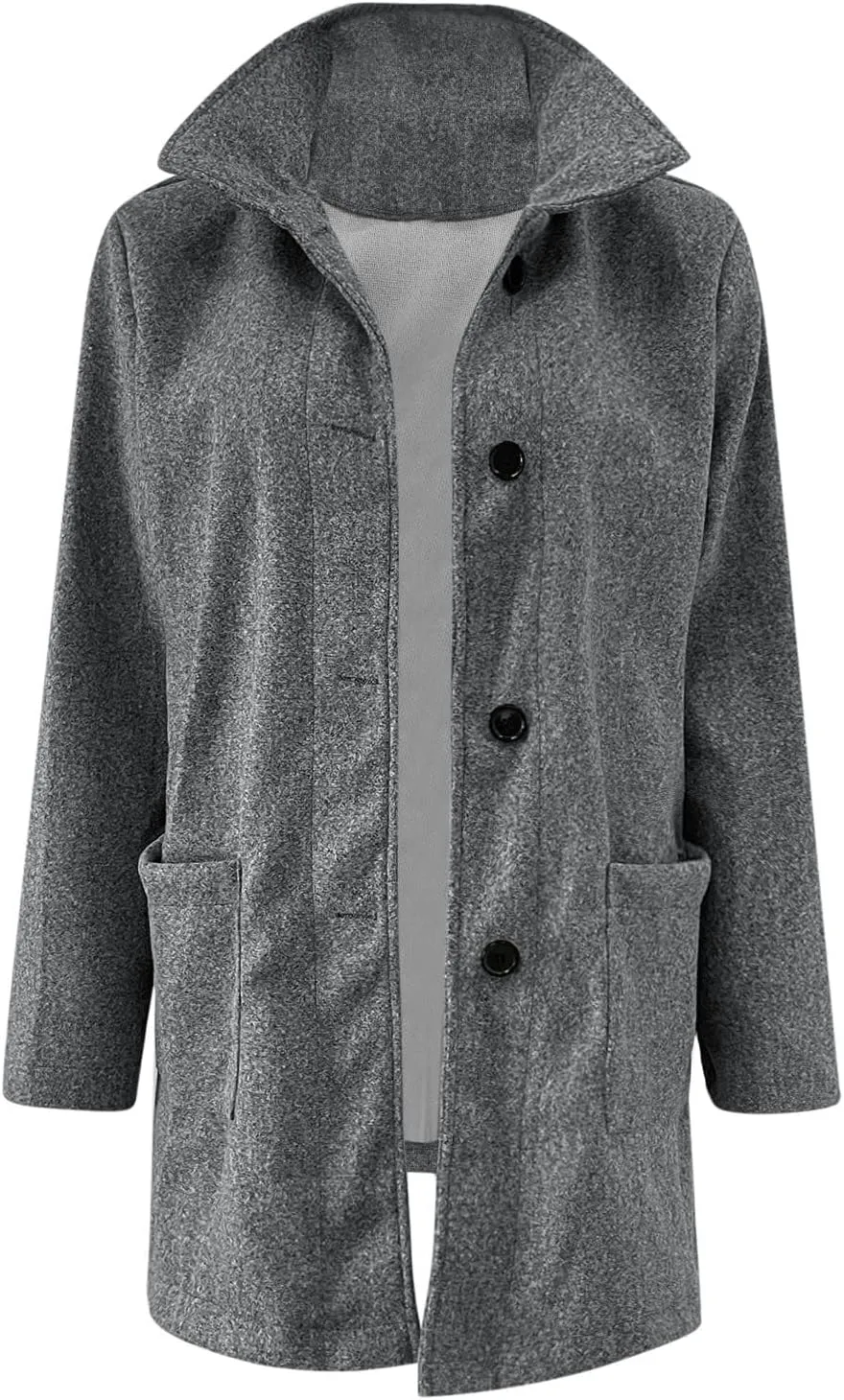 ZWRXW Winter Long Pea Coat for Women Casual Stand Collar Wool Blend Coats Single Breasted Thicken Blazer Jacket with Pockets
