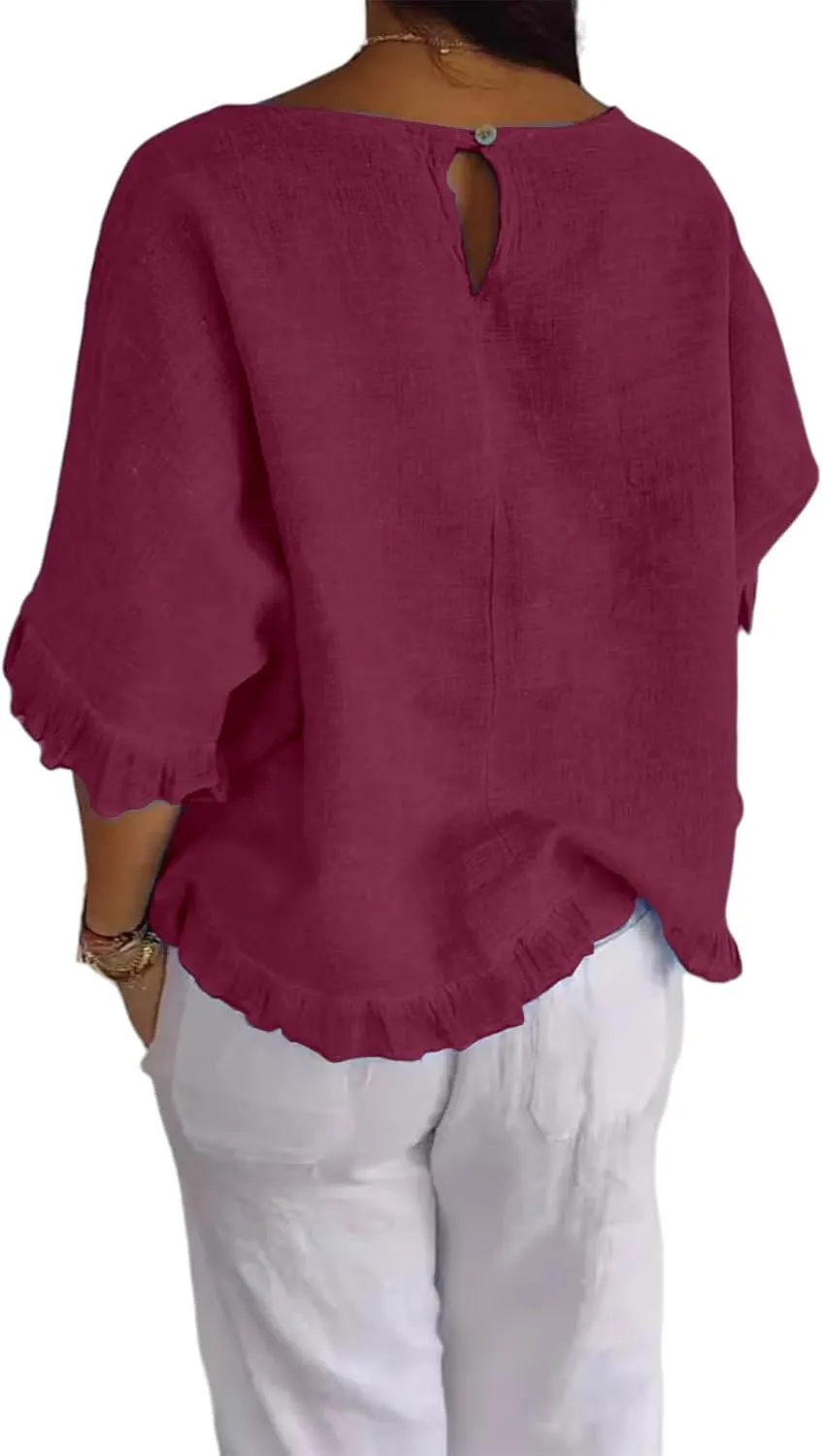 ZWRXW Women's Cotton Linen Tops Summer Babydoll Tops Short Sleeve Crew Neck T-Shirts Solid Color Crewneck Tee Tunic Shirts