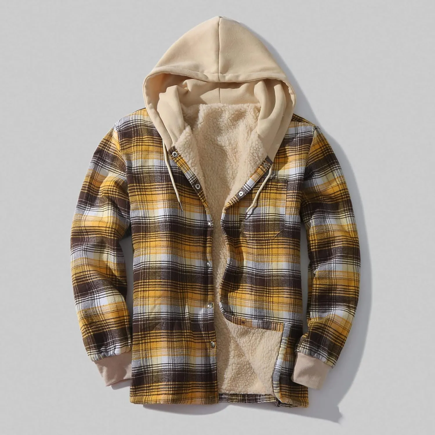 ZYXTIM Plaid Hoodies Jackets for Men Relaxed Fit Zip Up Long Sleeve Fleece Lined Casual Plaid Jacket Novelty Color Block