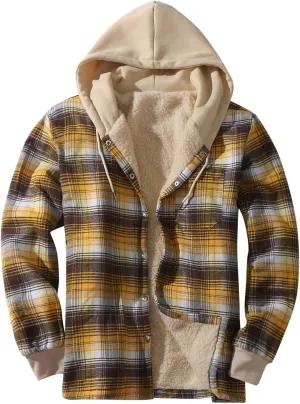 ZYXTIM Plaid Hoodies Jackets for Men Relaxed Fit Zip Up Long Sleeve Fleece Lined Casual Plaid Jacket Novelty Color Block