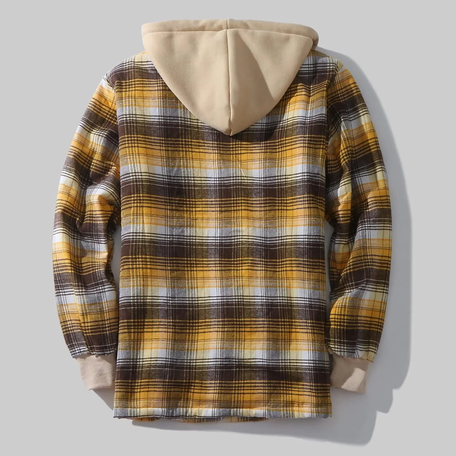ZYXTIM Plaid Hoodies Jackets for Men Relaxed Fit Zip Up Long Sleeve Fleece Lined Casual Plaid Jacket Novelty Color Block