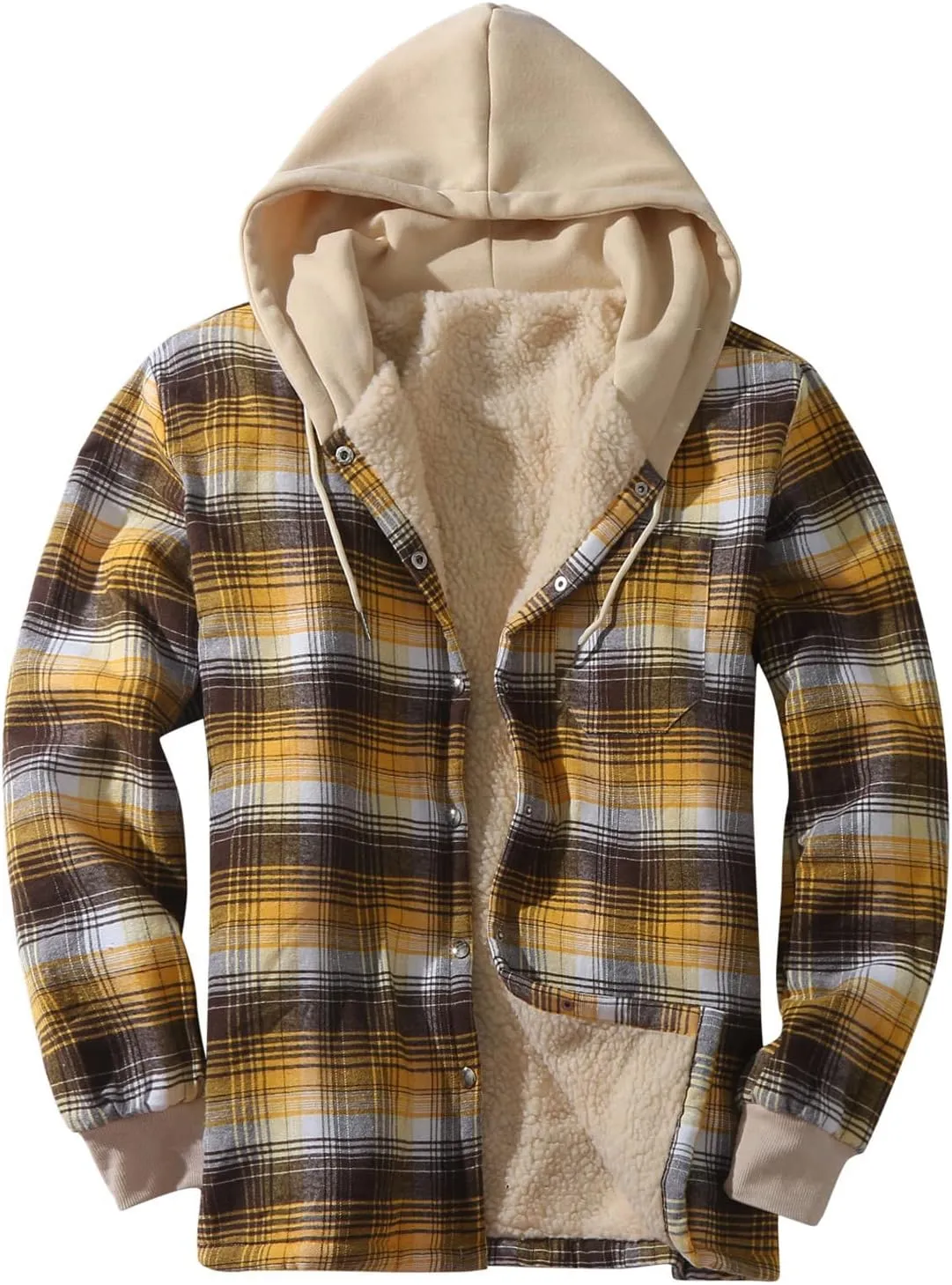 ZYXTIM Plaid Hoodies Jackets for Men Relaxed Fit Zip Up Long Sleeve Fleece Lined Casual Plaid Jacket Novelty Color Block